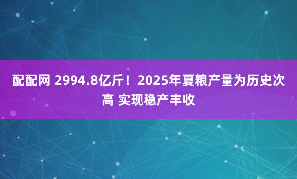 配配网 2994.8亿斤！2025年夏粮产量为历史次高 实现稳产丰收