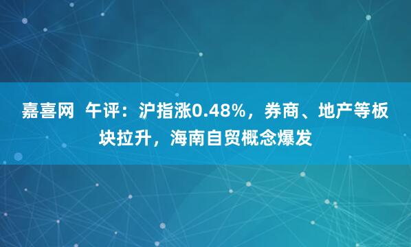 嘉喜网  午评：沪指涨0.48%，券商、地产等板块拉升，海南自贸概念爆发
